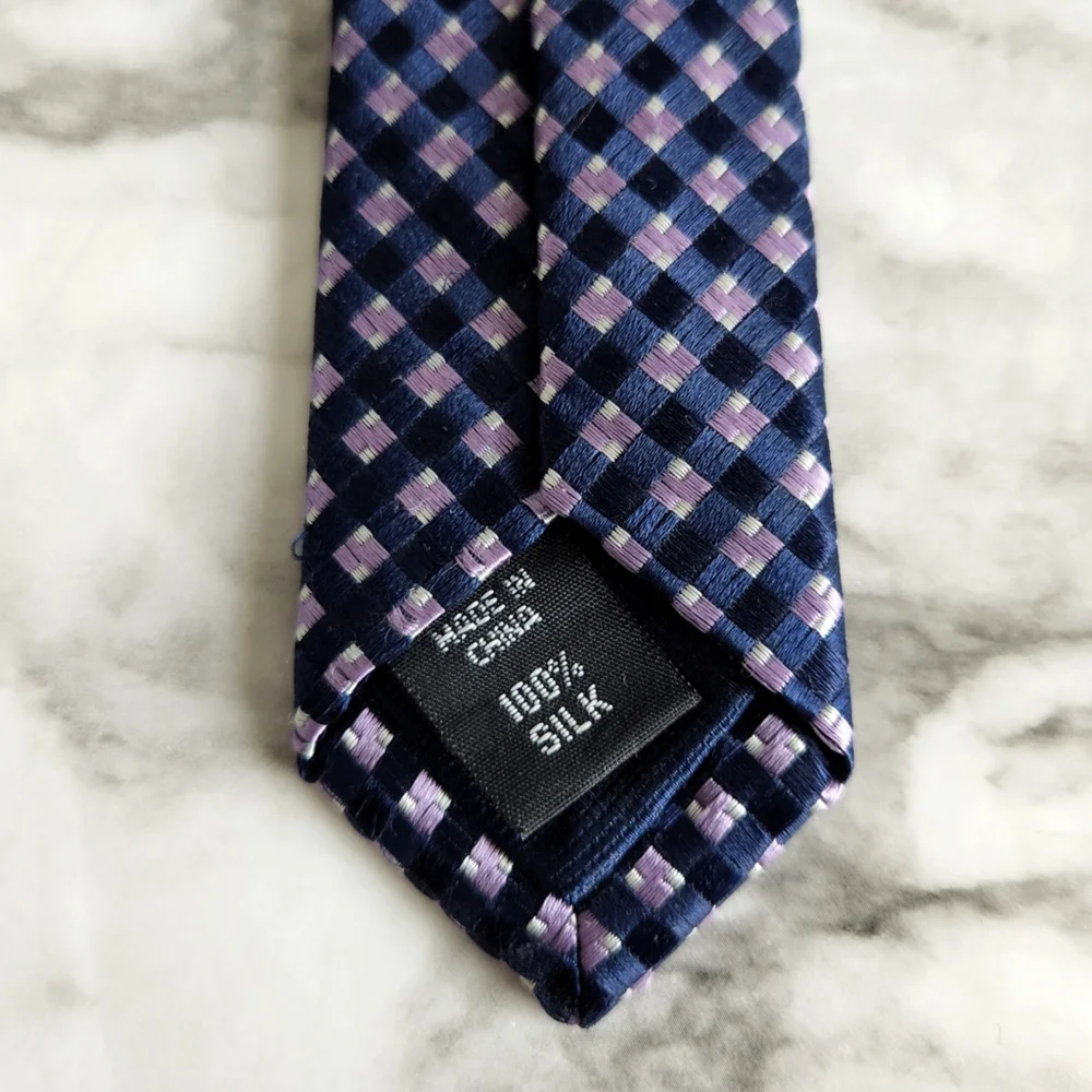 Michael Kors 100% Silk Navy & Purple Necktie With Gray Flecks